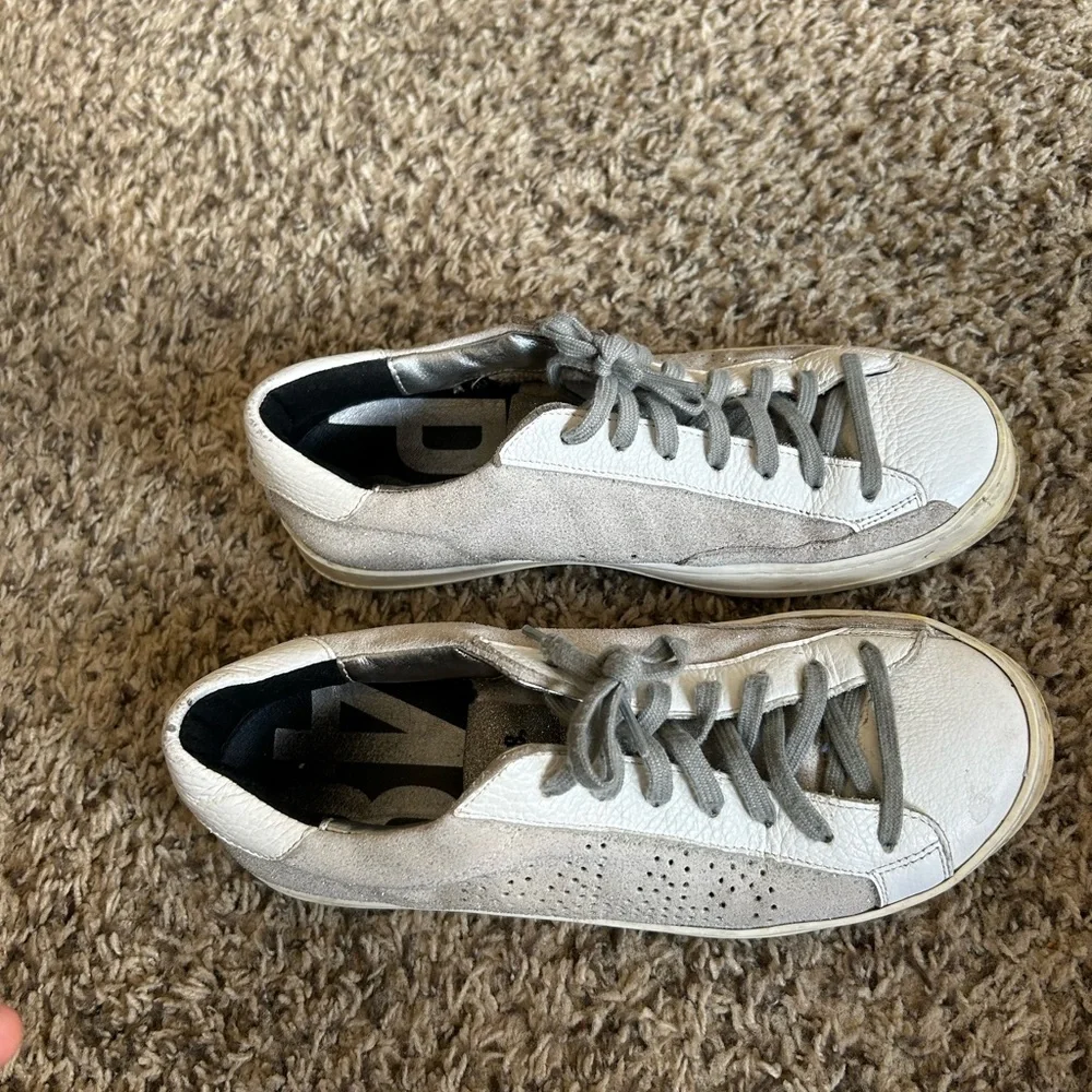 P448 Kids Silver and White Lace-Up Sneakers